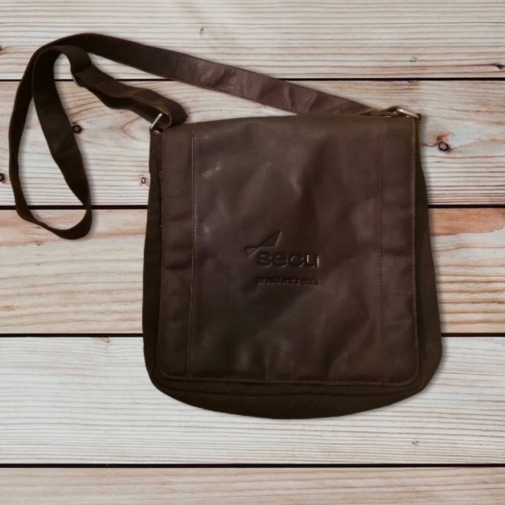 SECU Presidents Club Brown Leather Messenger Bag